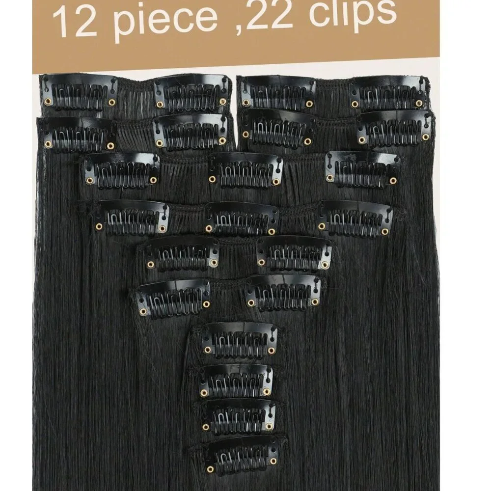 Straight hair Long Clip ins Black Hair Extensiones 24 In